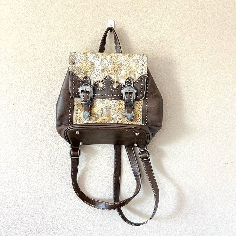 Montana West Brown Embossed Leather Backpack